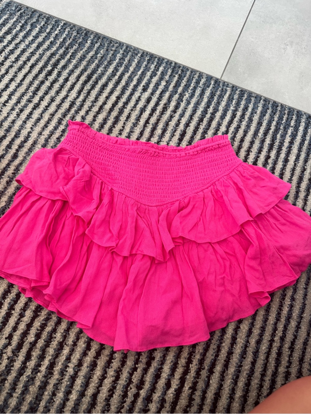 Smocked Waist Ruffled Mini Skirt in Hot Pink